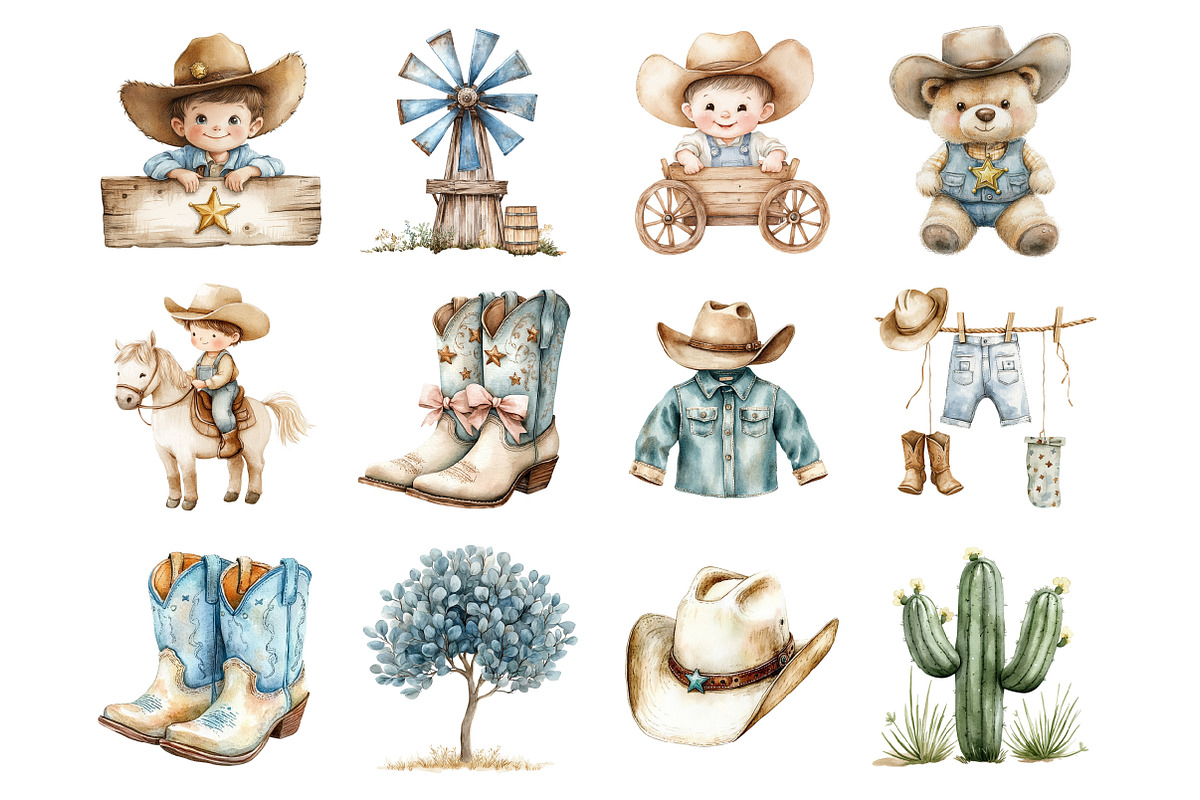 Watercolor Baby Cowboy Boot Clipart, a Seasonal Illustration by Design Market (Photo 7 of 8)
