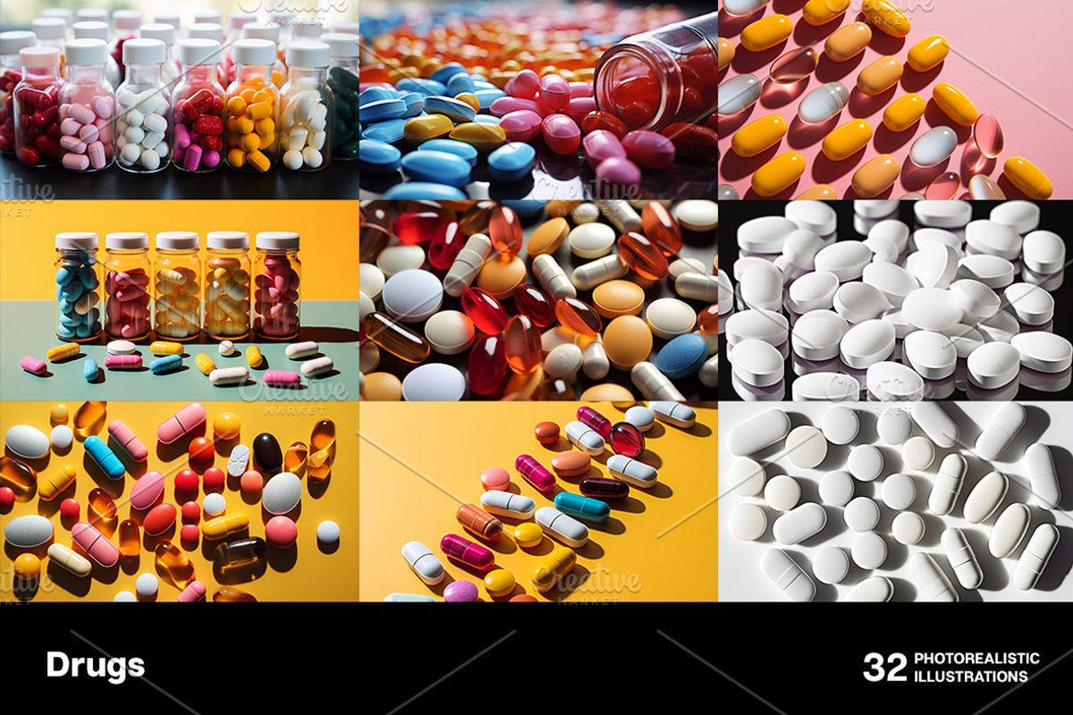 Drugs collection, a Health & Medical Photo by Handmadefont