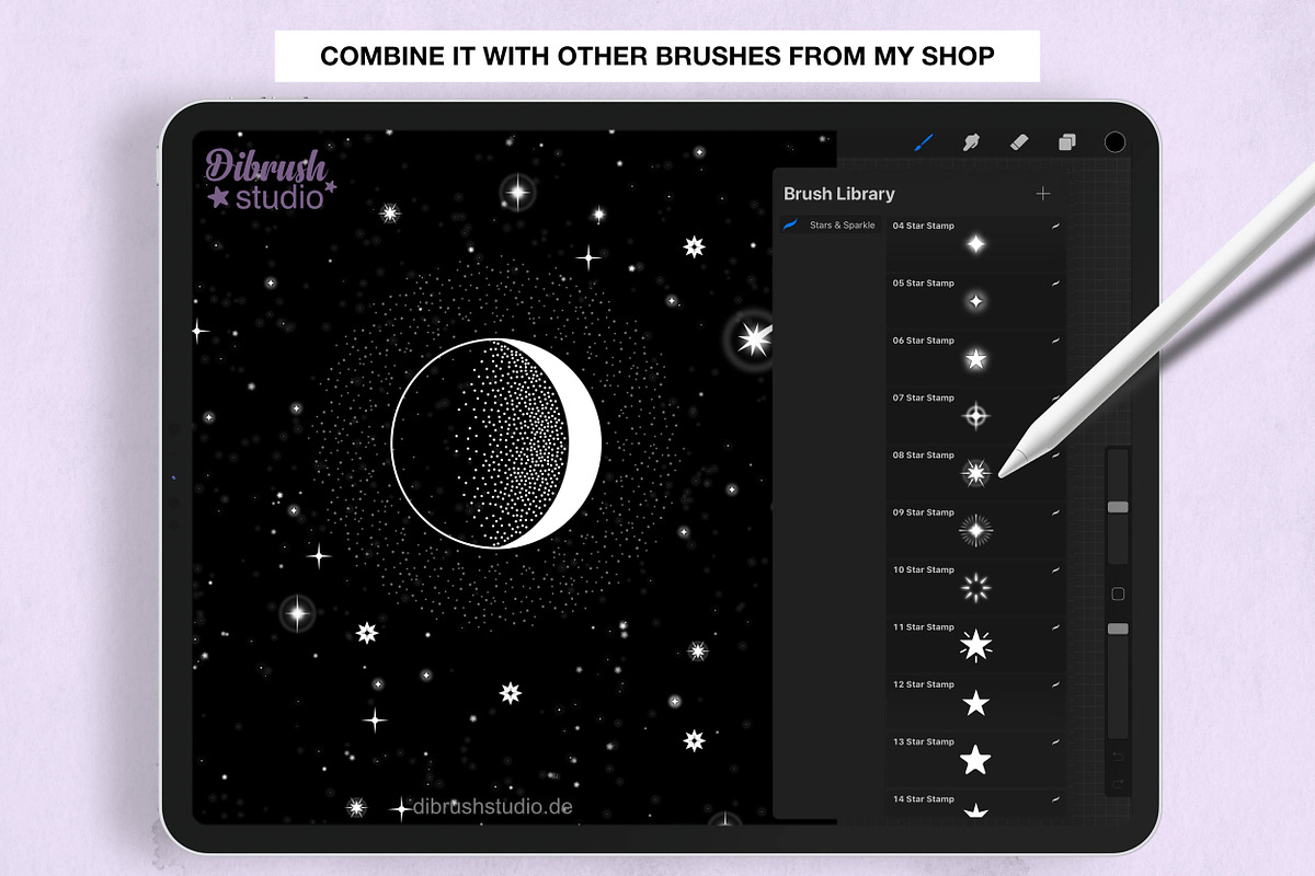 Procreate - Star and Sparkle Brushes, a Brush Add-On by DiBrush Studio (Photo 6 of 6)