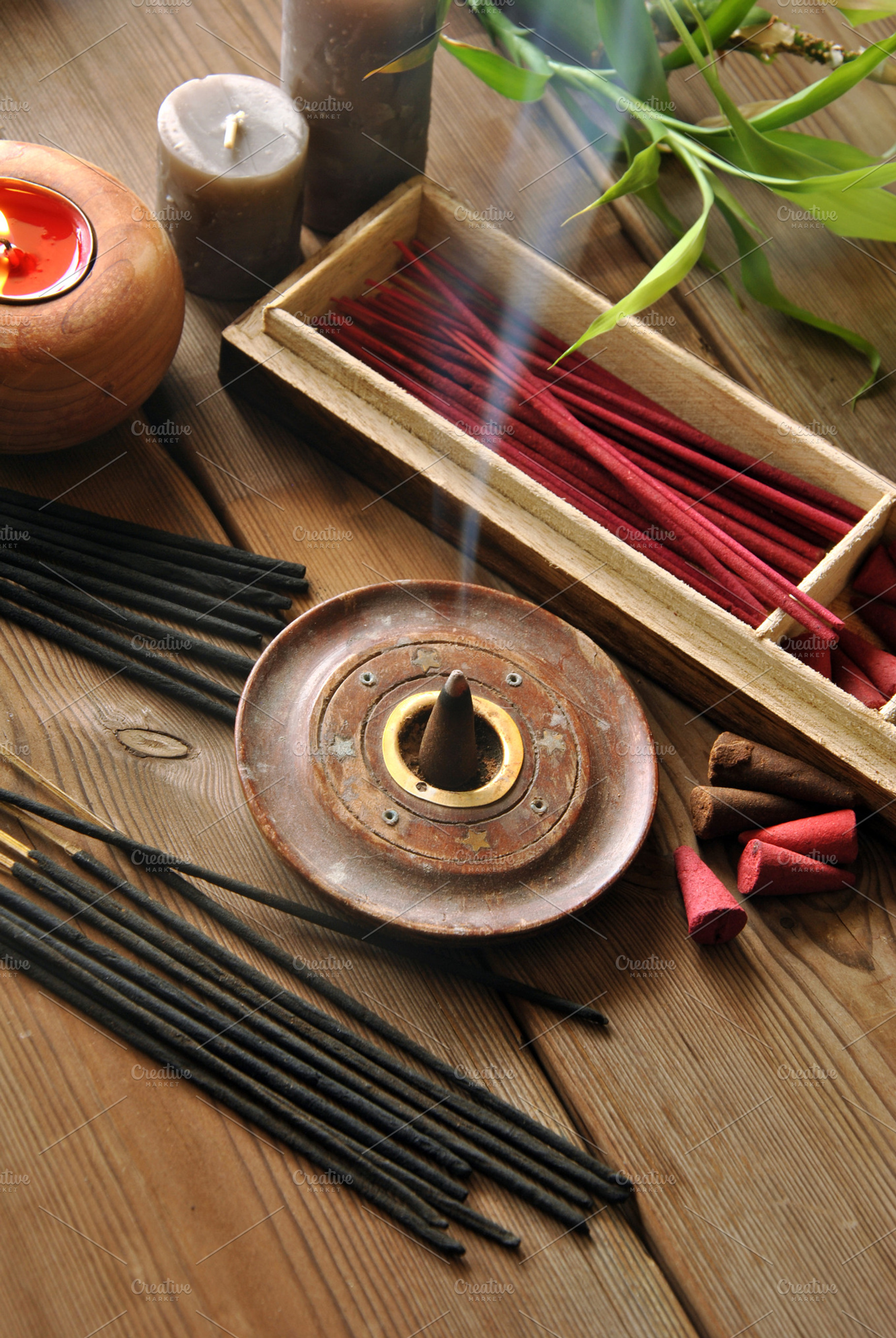Various types of incense stock photo containing incense and background, a Health & Medical Photo by expressiovisual