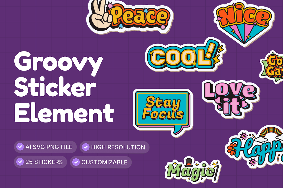 Groovy Sticker Element, an Object Graphic by Illustrava (Photo 1 of 9)