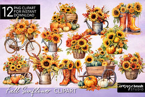 Sunflower Watercolor Autumn Clipart