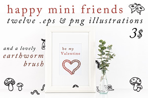 Insect drawings & earthworm brush