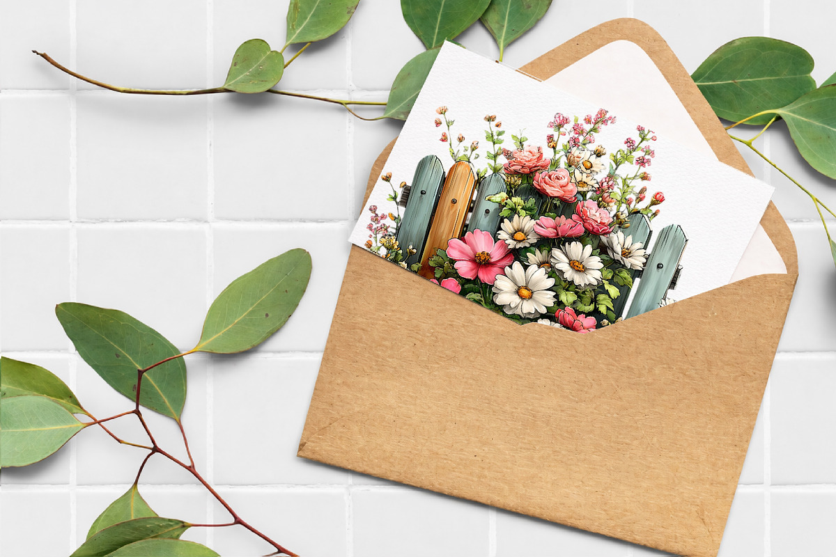 Watercolor Fence Flowers Clipart, an Illustration by Libby Wishes (Photo 5 of 7)