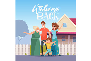 Happy family. welcome back dear, a Person Illustration by Onyx