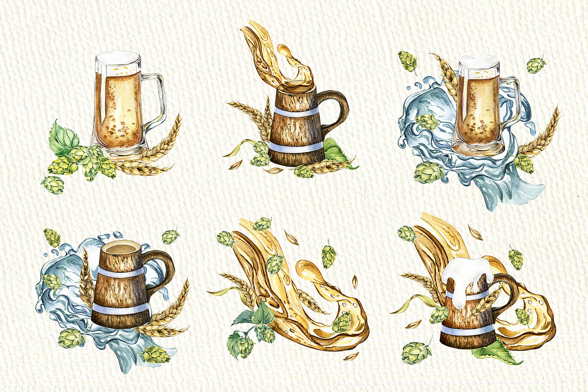 Beer festival watercolor collection, a Decorative Illustration by Kate Lanbina (Photo 5 of 15)