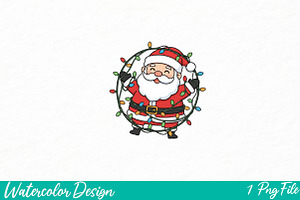 Cute Tangled Santa in Christmas Ligh, an Illustration by Watercolor design