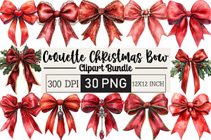 Red Coquette Christmas Bow Clipart, an Illustration by Black Bird Studio