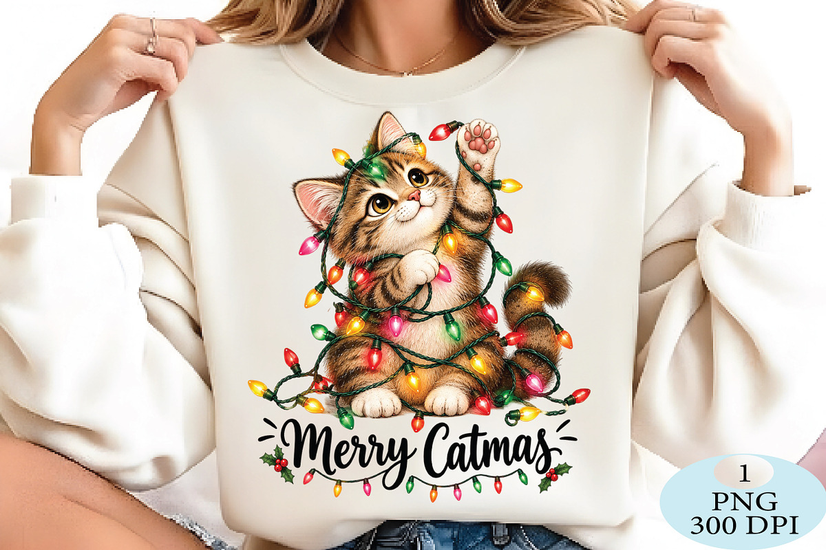 Merry Christmas Cat Lights PNG, a Seasonal Illustration by Daily.Designs (Photo 2 of 5)