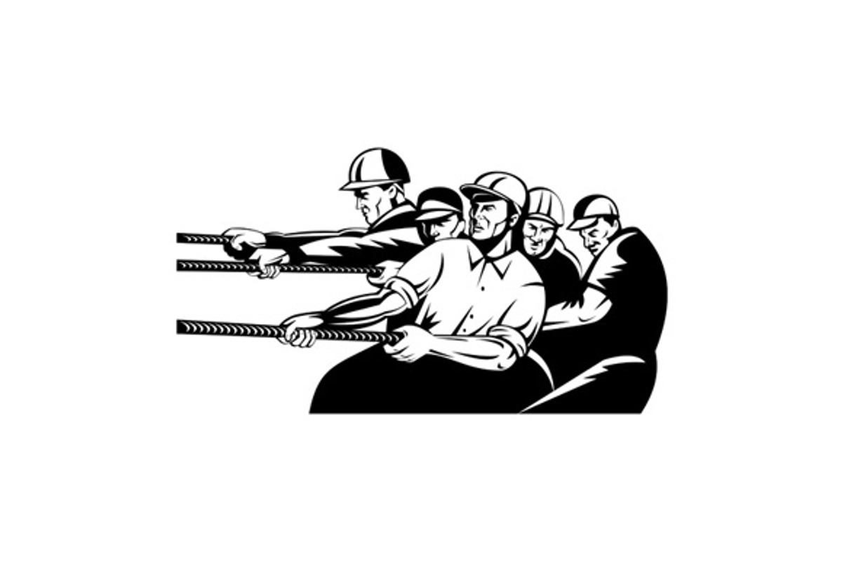 Construction Worker Pulling Rope, an Illustration by patrimonio