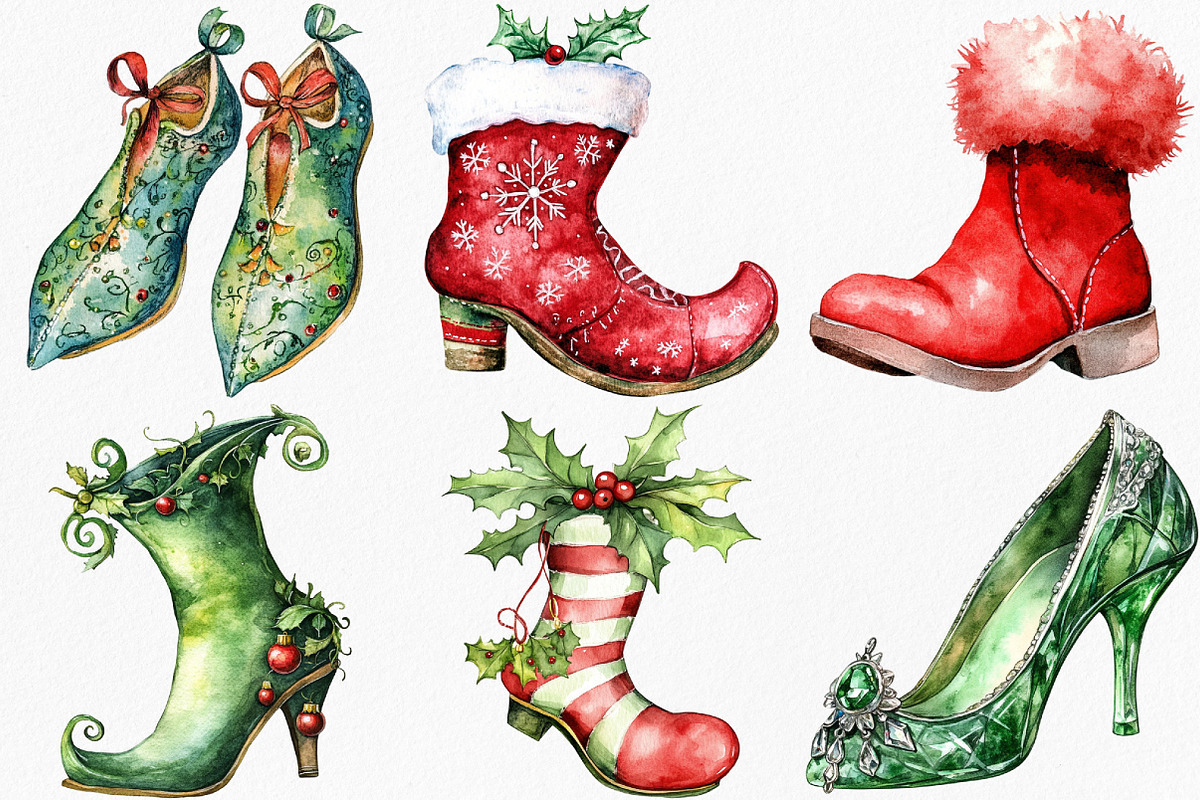 Christmas Elf Shoes Clipart, an Illustration by Canvas Craft (Photo 3 of 8)