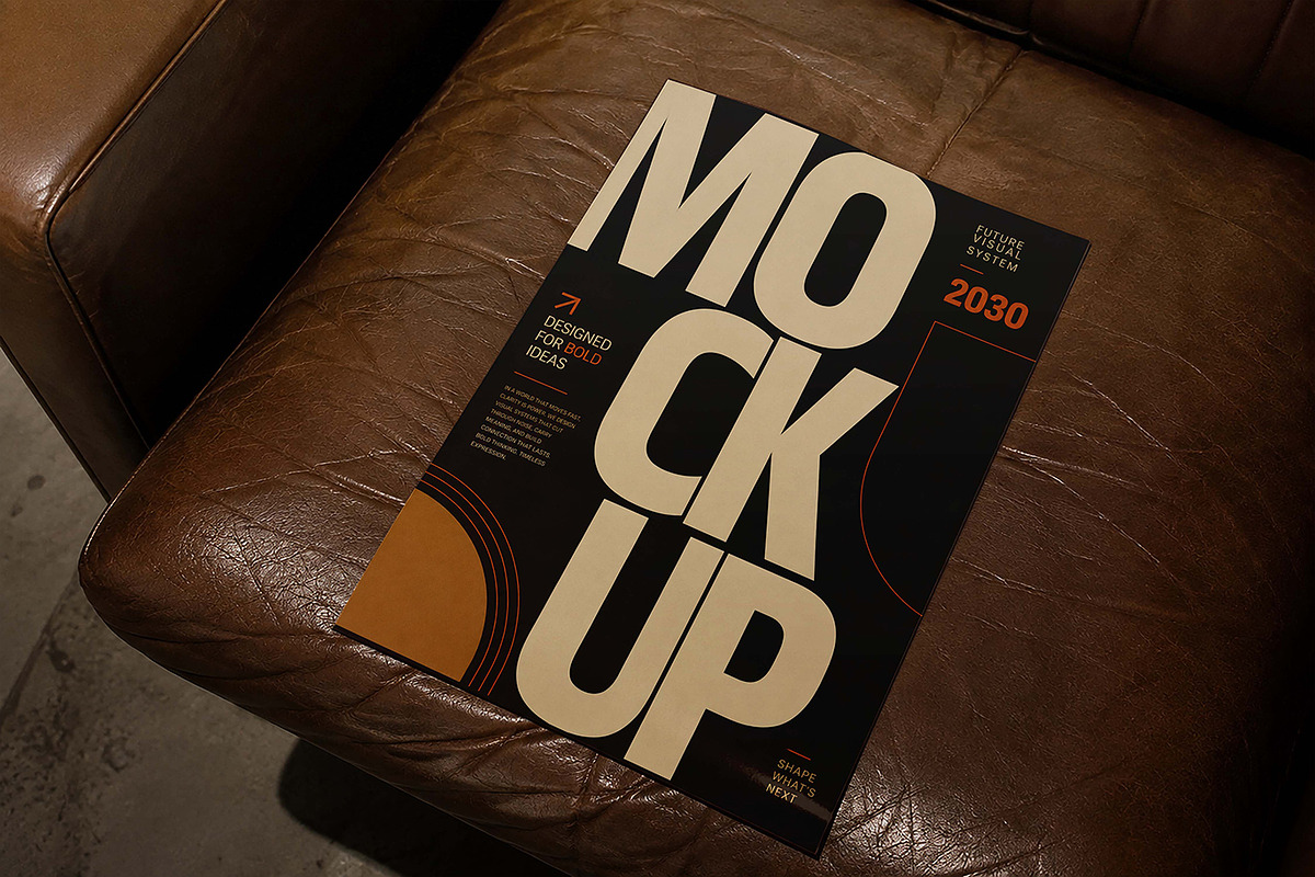 Poster on Leather Chair Mockup, an Advertising Mockup by Pitchlook.Studio (Photo 2 of 4)
