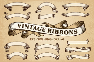 Vintage Ribbons Banners Vector Set