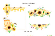 Watercolor Sunflowers, Honey & Bees, a Decorative Illustration by MayaNavits (Thumbnail 4 of 9)