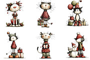 Whimsical Christmas Cats Clipart, an Illustration by CraftArtStudio (Thumbnail 2 of 6)