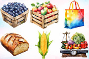 Watercolor Farmers Market Clipart, a Seasonal Illustration by Canvas Craft (Thumbnail 5 of 5)