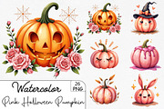 Pink Halloween Pumpkin Clipart, an Illustration by CrexoraLab (Thumbnail 1 of 5)