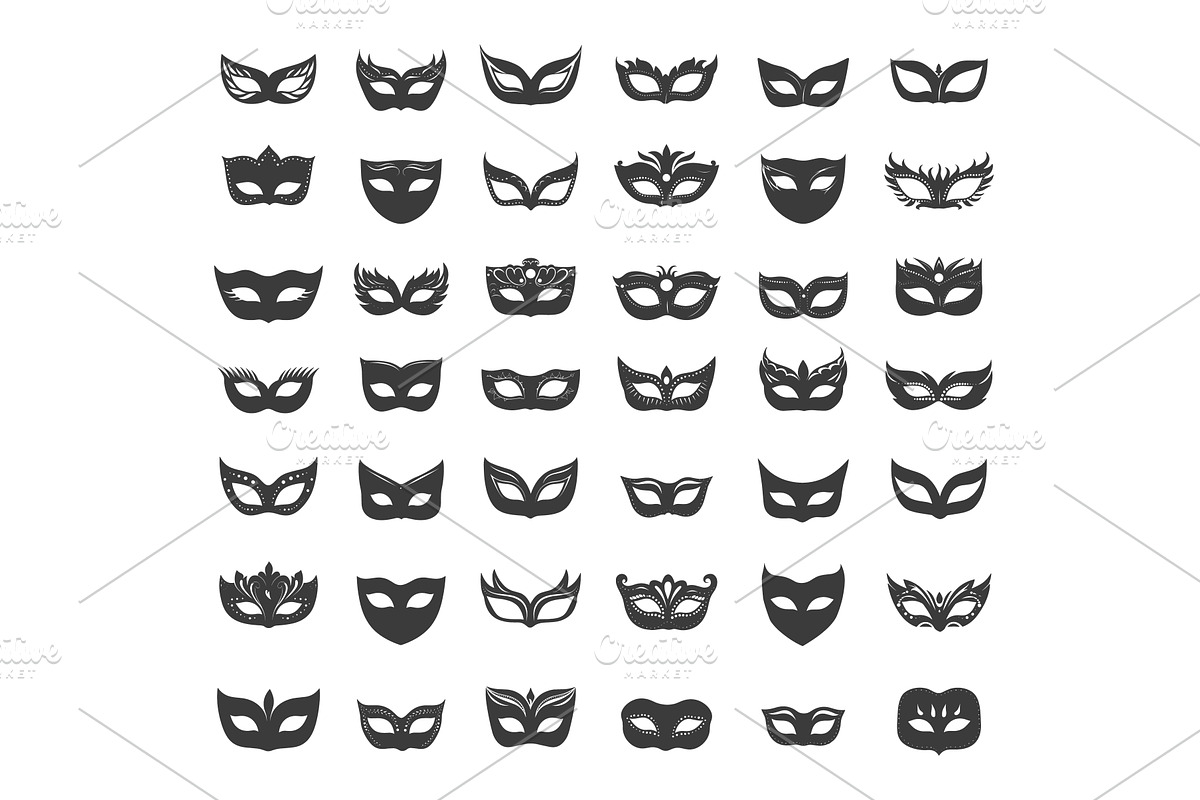 Black Carnival Masks Silhouettes, an Object Illustration by LadadikArt