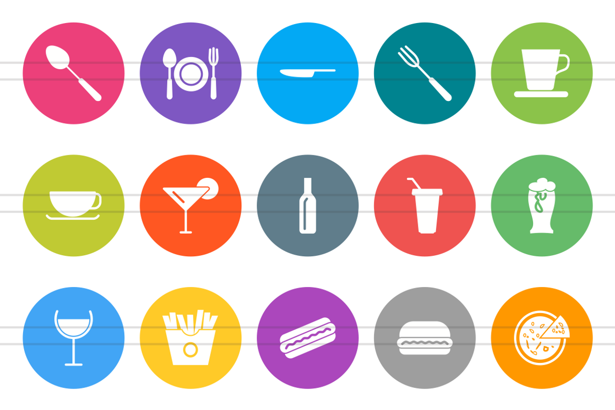 50 Food & Drinks Flat Round Icons preview 2