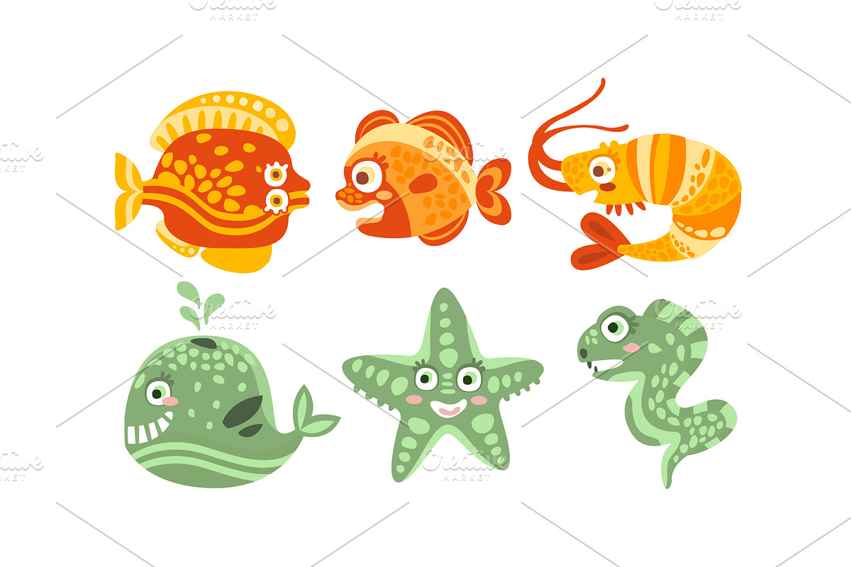 Cute Friendly Sea Creatures Vector, an Animal Illustration by TopVectors