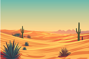 Cartoon desert with cacti and plants, an Illustration by LadadikArt