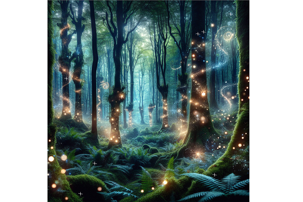 Enchanted Forest with Fairies, a Decorative Illustration by Sharon Schwalbe