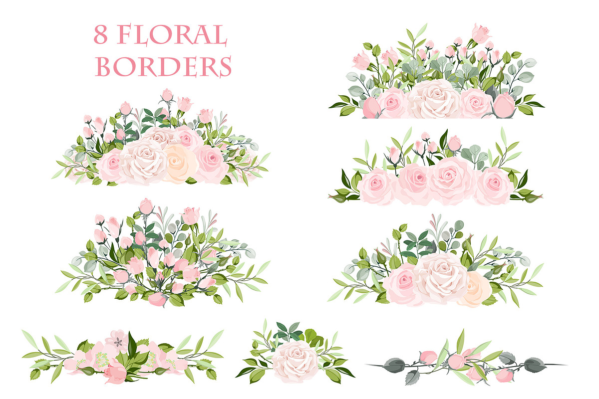Watercolor Pink Roses Vector Set, a Decorative Illustration by ...