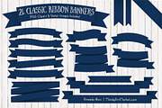 Navy Ribbon Banner Clipart, an Illustration by Amanda Ilkov (Thumbnail 1 of 4)