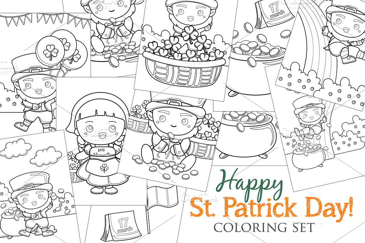 St Patrick Day Party Coloring Set, a Seasonal Illustration by Peekadillie Art (Photo 1 of 3)