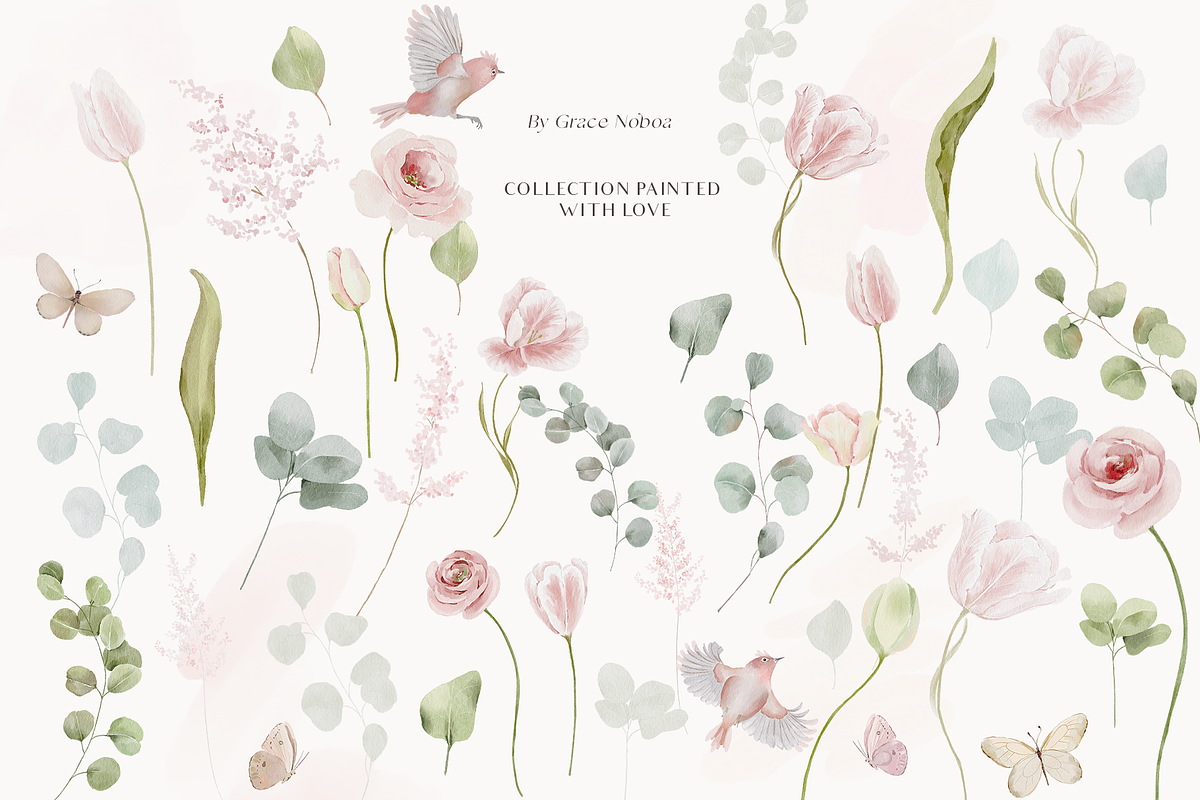 Watercolor pink blush tulips flowers, a Decorative Illustration by Grace Noboa Illustrations (Photo 8 of 8)