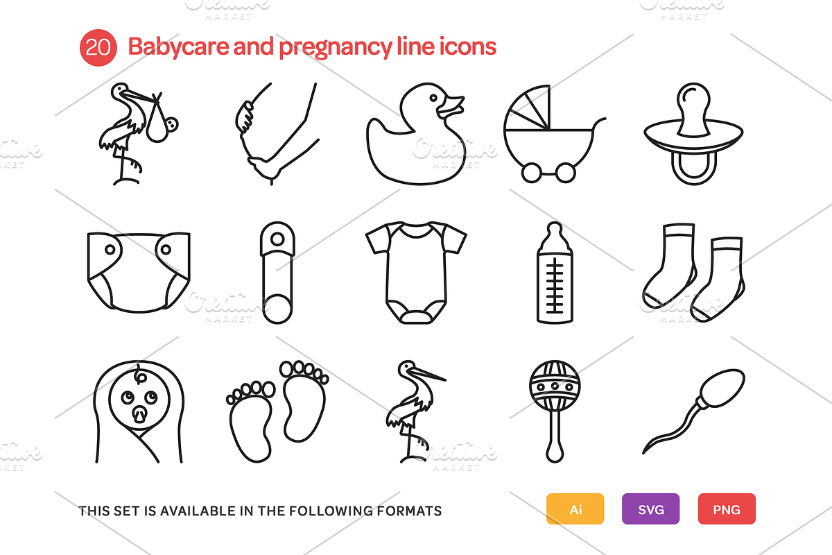 Babycare and Pregnancy Line Icons preview 2