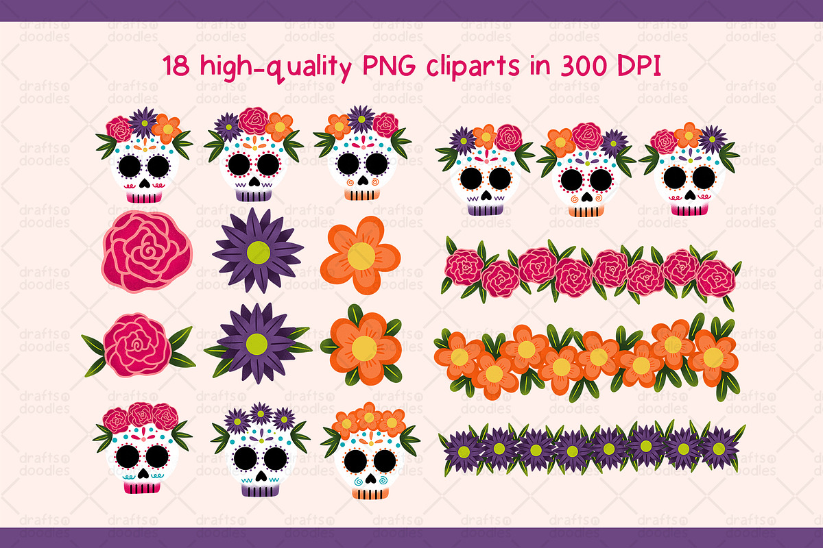 Floral Sugar Skulls Clipart Set, an Object Graphic by Drafts n Doodles (Photo 2 of 3)