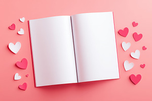 Blank cards with heart confetti on pink background, a Background Photo by AlyaAnd