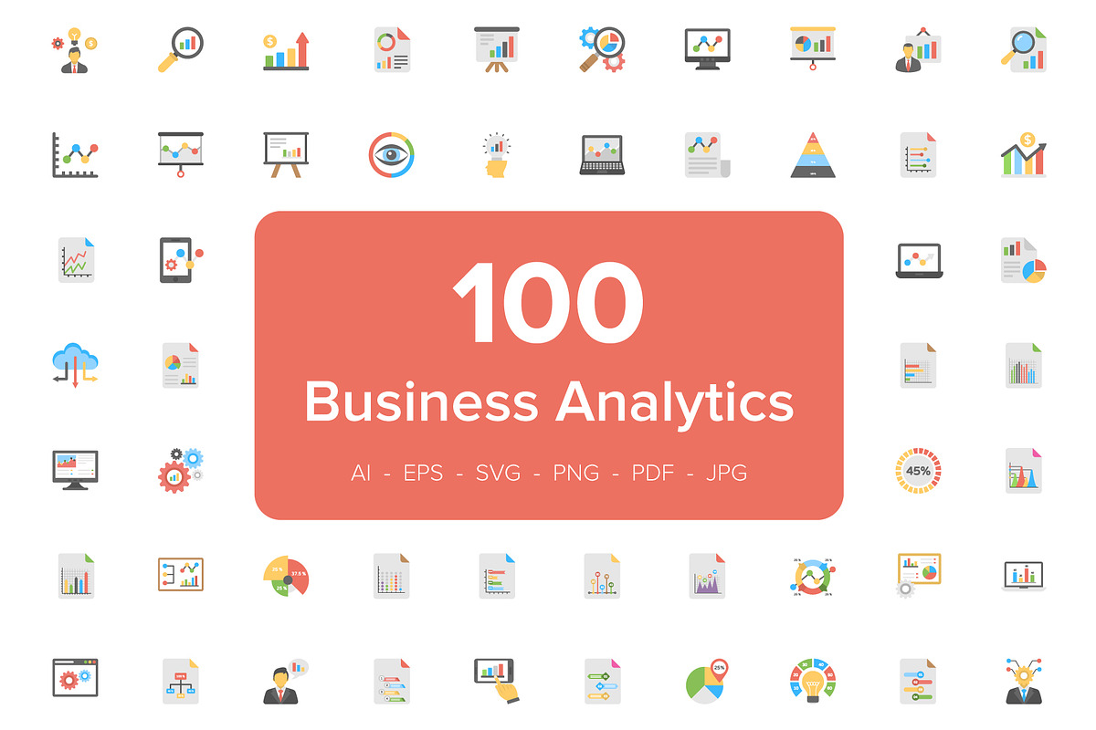 100 Business Analytics Flat Icons, a Duotone Icon by Creative Stall (Photo 1 of 3)