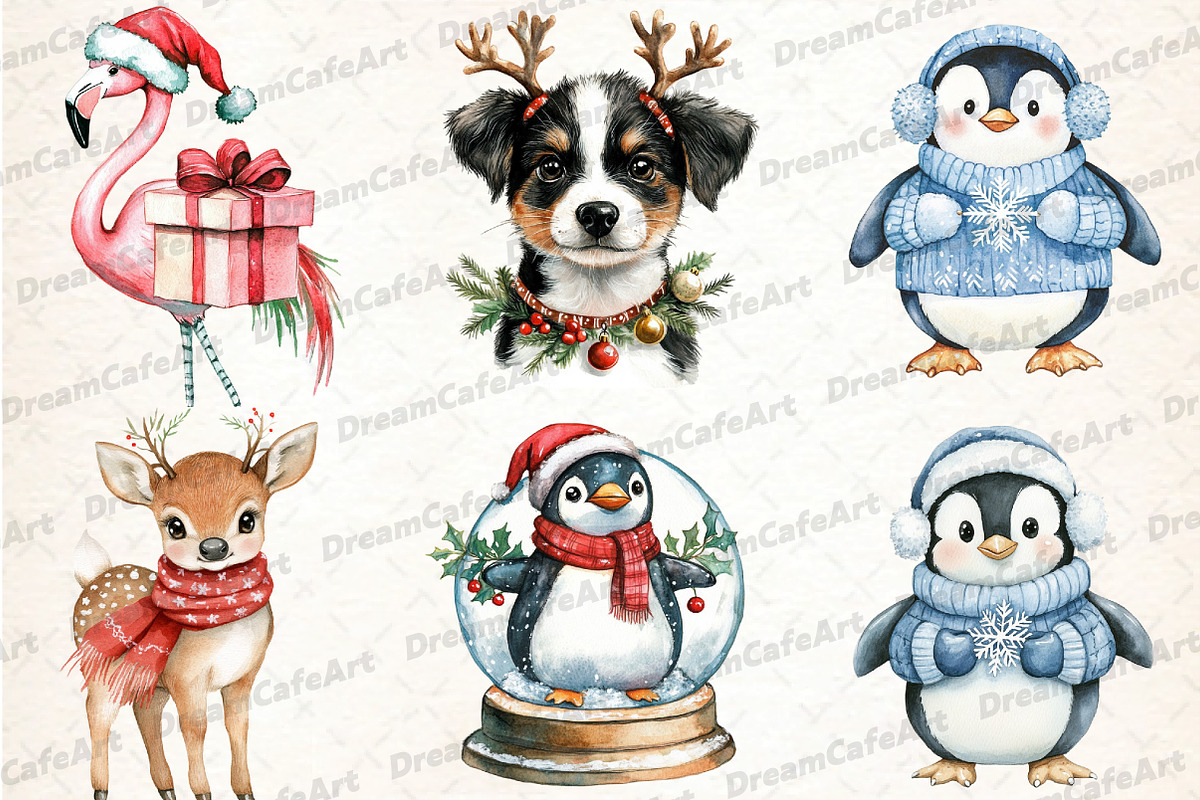 Christmas Animals Clipart, an Illustration by DreamCafeArt (Photo 3 of 7)