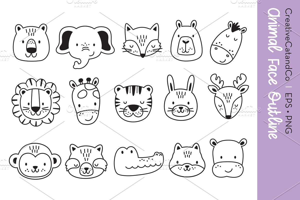 Wild Animal Face Outline EPS PNG, an Animal Illustration by CreativeCatandCo