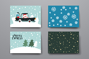 Set Of Cards In Christmas Style