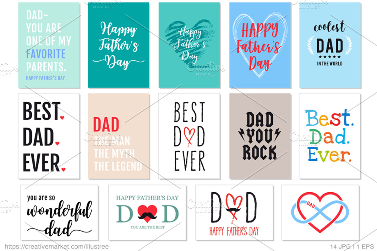 14 Father's Day cards, vector set, a Graphic by Illustree