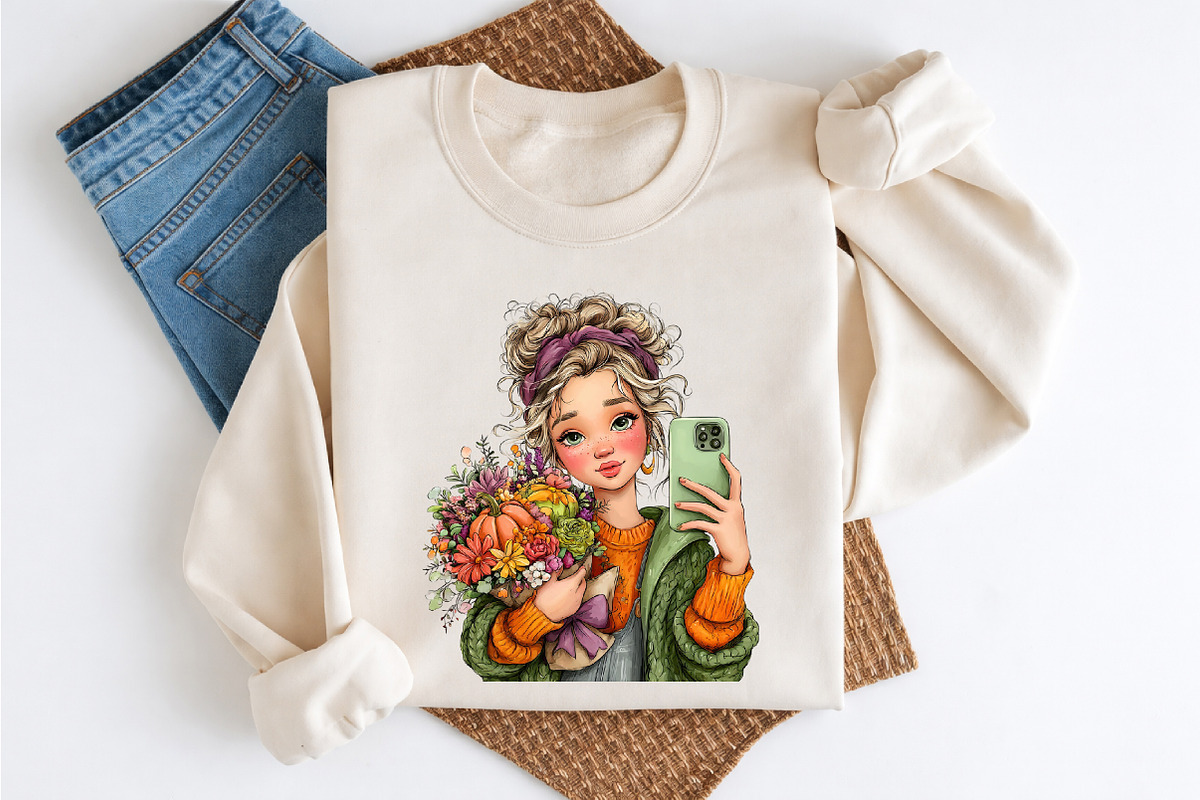 Cozy Autumn Selfie Girls Clipart, a Seasonal Illustration by Craft Nest (Photo 8 of 12)
