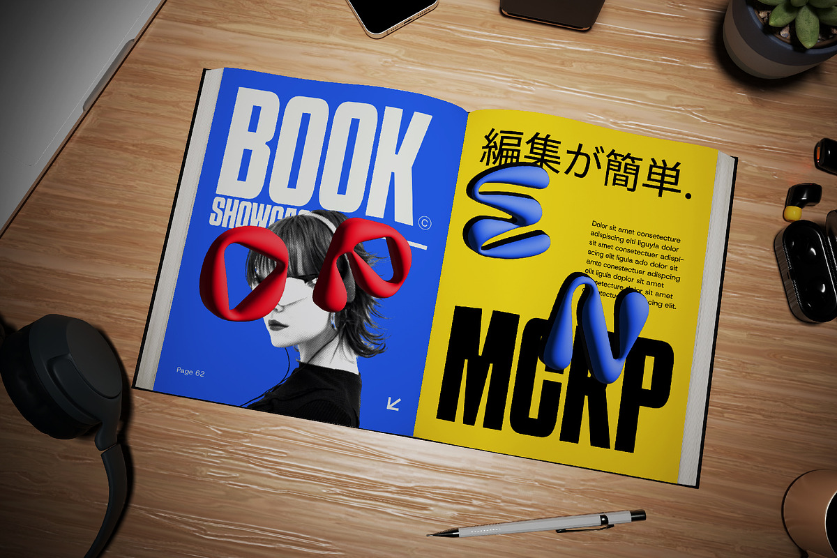Open Book Showcase Mockup, a Books & Magazine Mockup by herutage (Photo 3 of 6)