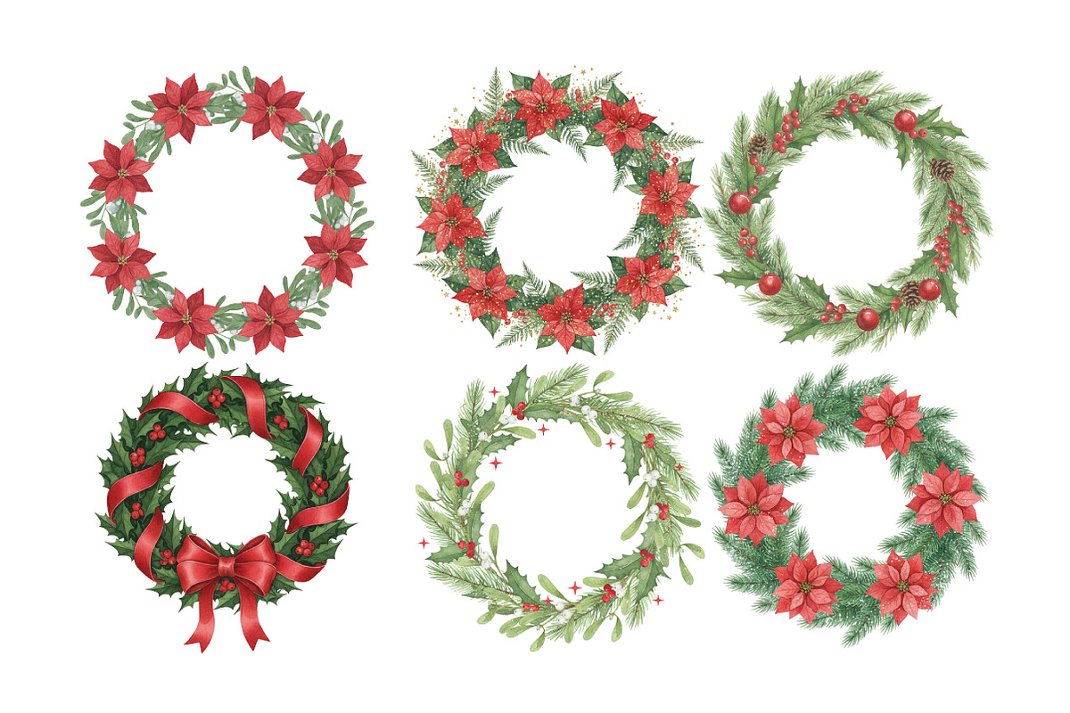 Christmas Wreath Clipart, Hollyhock, an Illustration by SinaCreation (Photo 3 of 7)