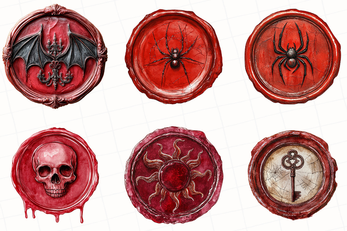Halloween Red Wax Seal Stamp Clipart, an Illustration by OK Design (Photo 2 of 5)