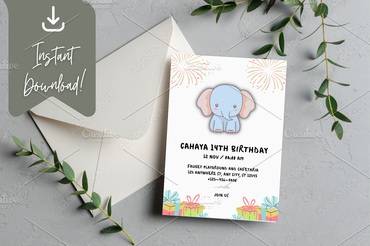 Cute Birthday Invitation Card, a Print Template by TheSimplySereneShop (Photo 2 of 5)