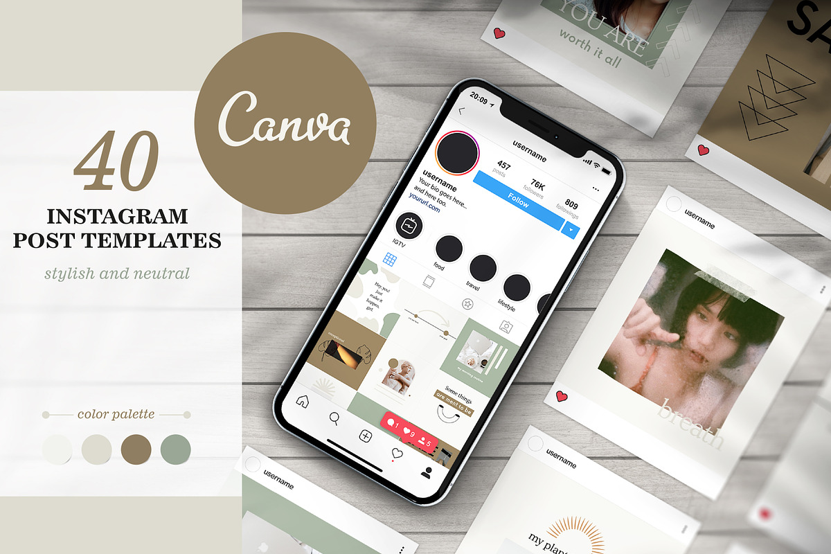 Instagram Post Templates for Canva., a Social Media Template by Sentimental postman (Photo 1 of 9)