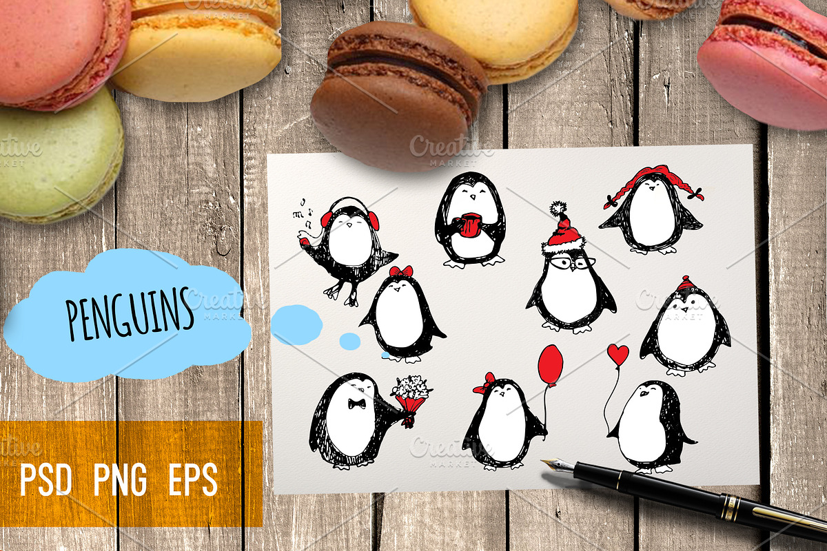 Penguins. Engraving style Love story, an Animal Illustration by Alena Kaz (Photo 2 of 4)