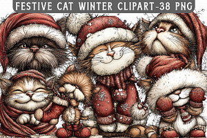 Festive Cat Winter Clipart, an Illustration by Libby Wishes