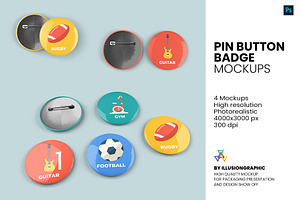 Pin Button Badge Mockup - 4 Views, an Advertising Mockup by Illusiongraphic