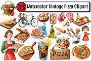 Watercolor Vintage Pizza Clipart, an Illustration by Design Market (Thumbnail 1 of 3)