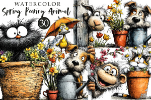 Spring Peeking Animal Clipart, an Illustration by OK Design