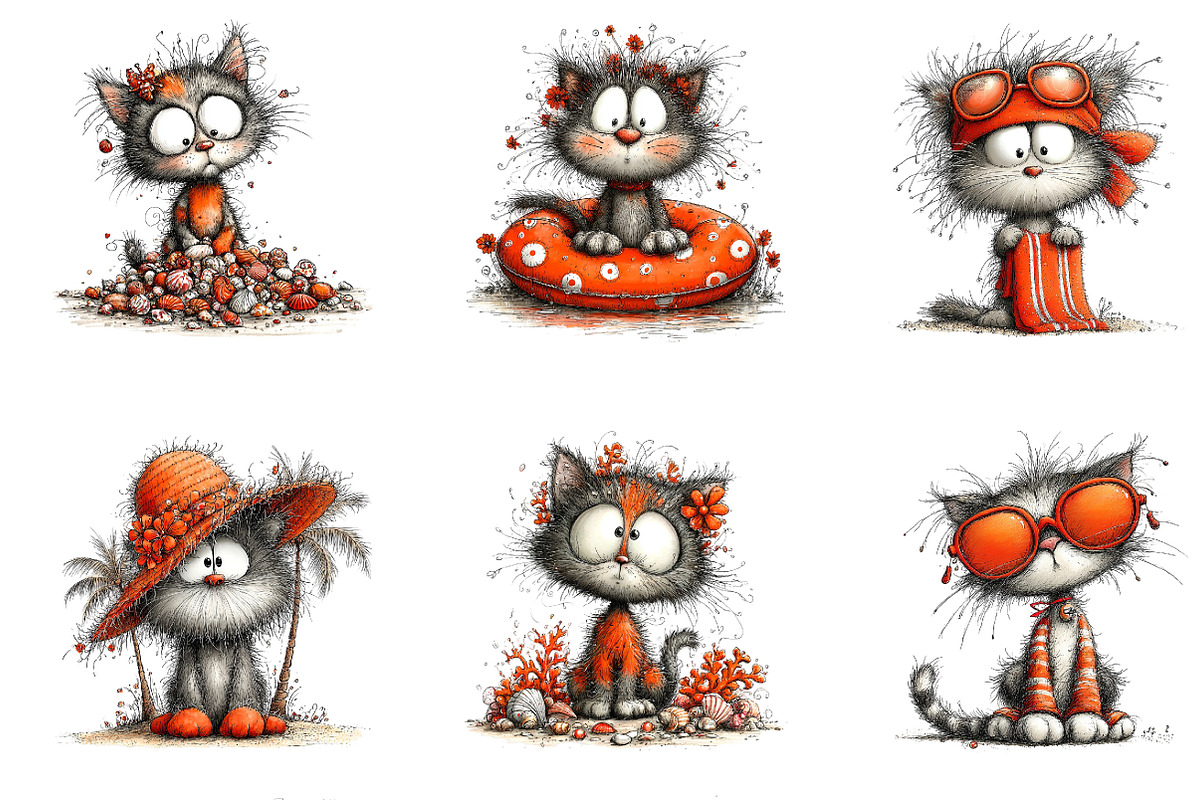 Funny Summer Kitten Watercolor, a Seasonal Illustration by CreationArt (Photo 3 of 4)